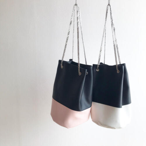 バイカラー巾着チェーンバッグ